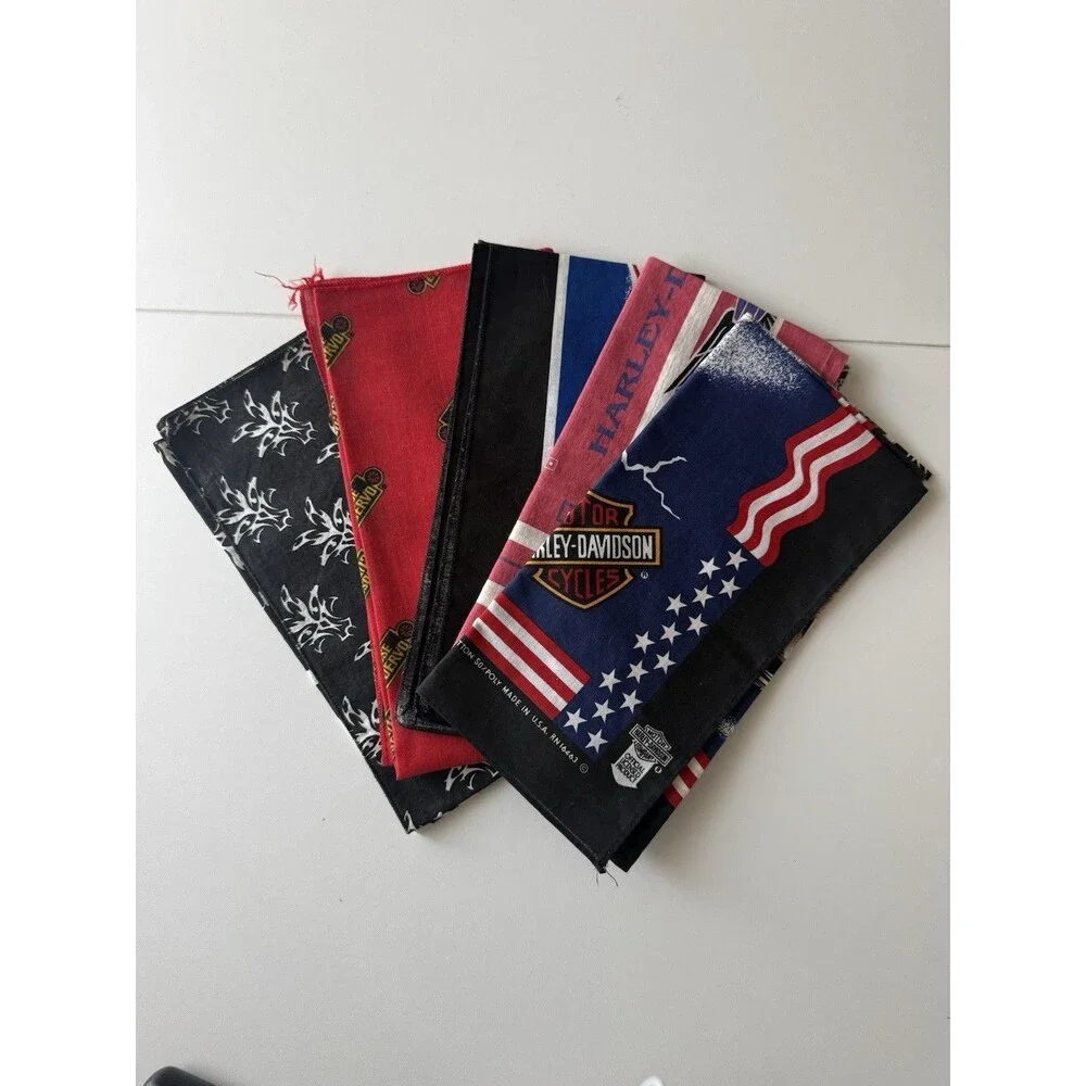 Vtg Harley Davidson Bandana Eagle Headband Handkerchief USA Flag Banner Lot